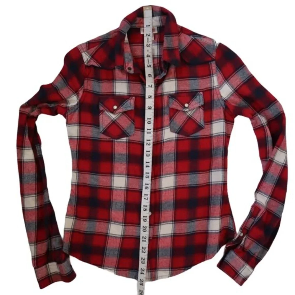 Mossimo Western Style Long Sleeve Plaid Flannel Button Down Shirt Size XS - Picture 9 of 13